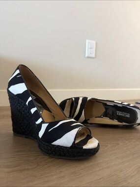 Michael Kors Black & White Zebra-Print Espadrille Wedges